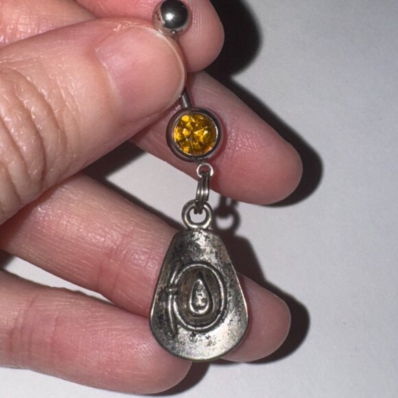 Hat Dangle Belly ring with Topaz Orange Gem - Picture 6 of 8